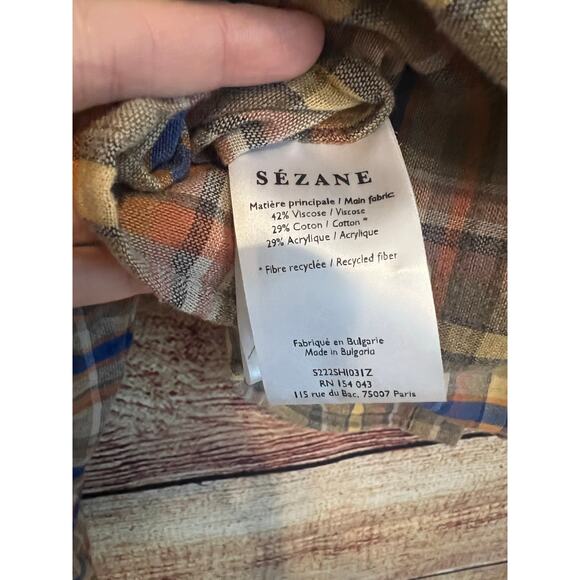 Sezane Coline Shirt Folk Check Print Size French 34 US 2 Western Ruffle Plaid - Picture 9 of 11